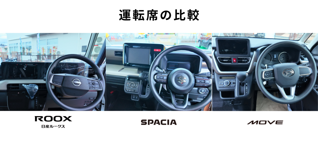 スペーシア ルークス ムーヴの運転席まわりを比較