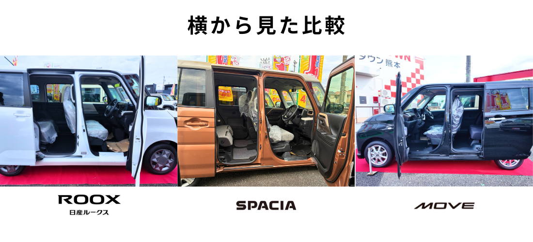 ルークス スペーシア ムーヴのスライドドアを開けた横からの比較